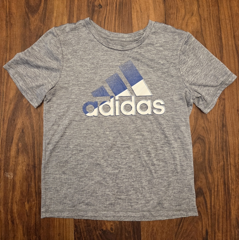Adidas Kids Heather Gray and Blue Tee Size 7